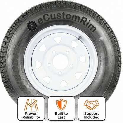 Trailer Tire Rim Assembly ST175/80D13 13 Inch 5 Lug On 4.5 White Spoke Wheel