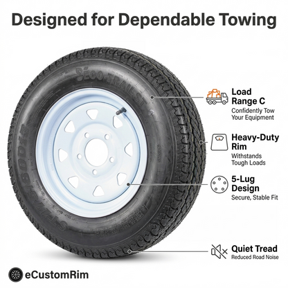 Trailer Tire Rim Assembly ST175/80D13 175/80 13 Inch LRC 5 Lug White Spoke Wheel