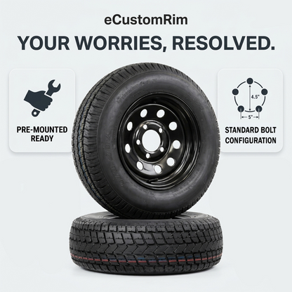 Trailer Tire Rim Assembly ST175/80D13 13 Inch Load Range C 5 Lug 4.5 Black Wheel