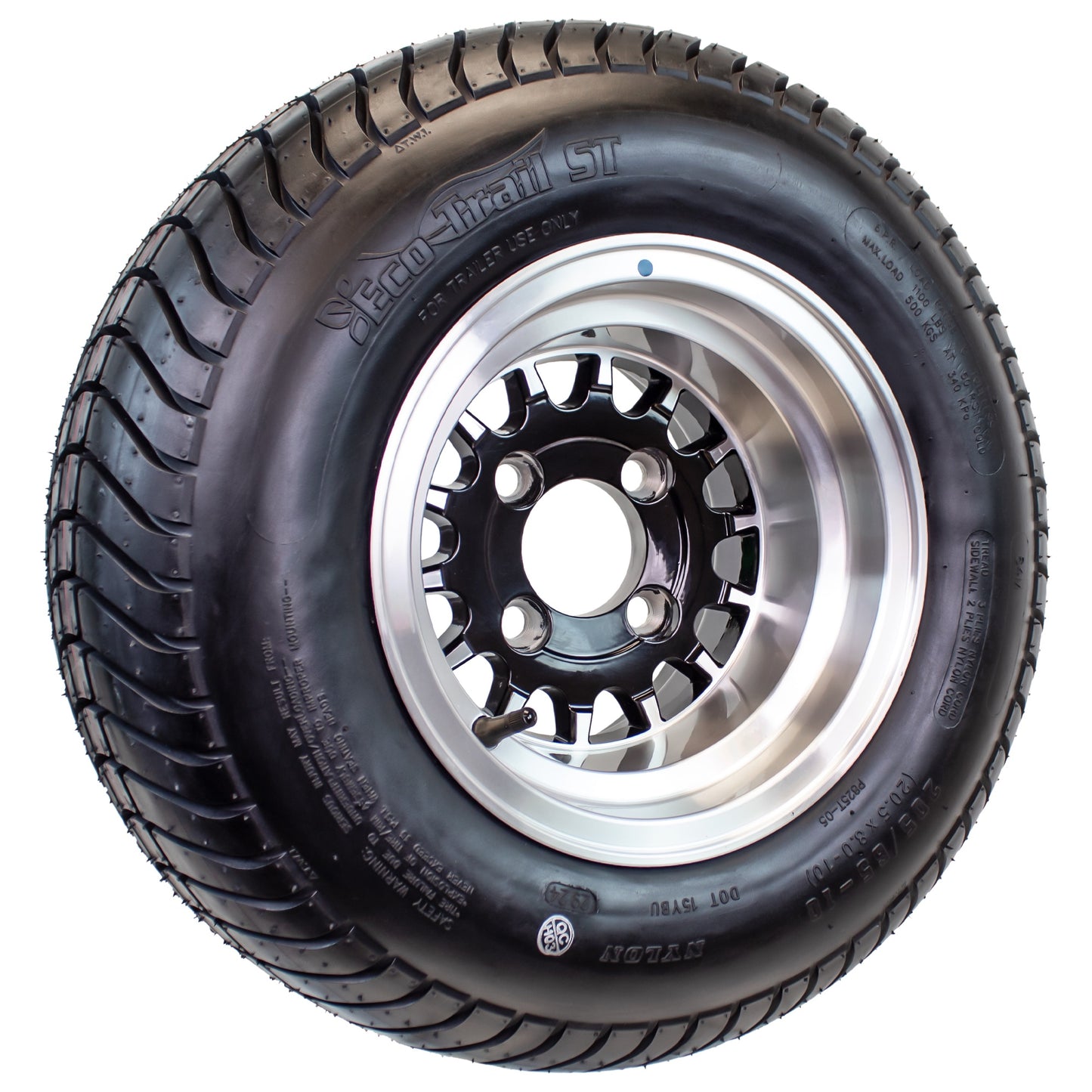 eCustomrim 205/65-10 Golf Cart ATV Trailer Tire On Rim 10X7 Gloss Black Wheel