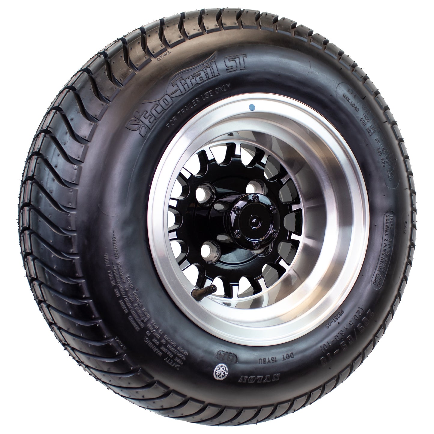 eCustomrim 205/65-10 Golf Cart ATV Trailer Tire On Rim 10X7 Gloss Black Wheel