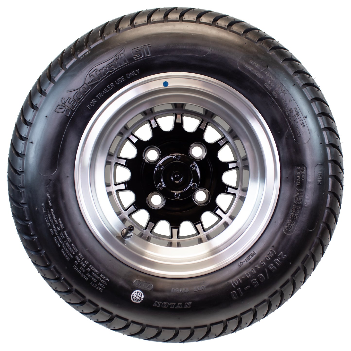 eCustomrim 205/65-10 Golf Cart ATV Trailer Tire On Rim 10X7 Gloss Black Wheel