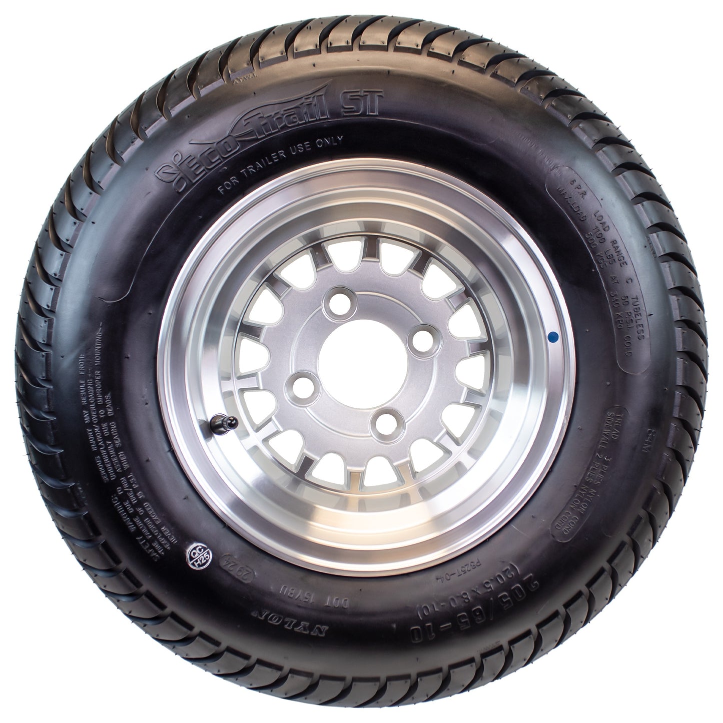 eCustomrim 4-Pk 205/65-10 Trailer Golf Cart ATV Tire On 10X7 Gloss Silver Rim C2