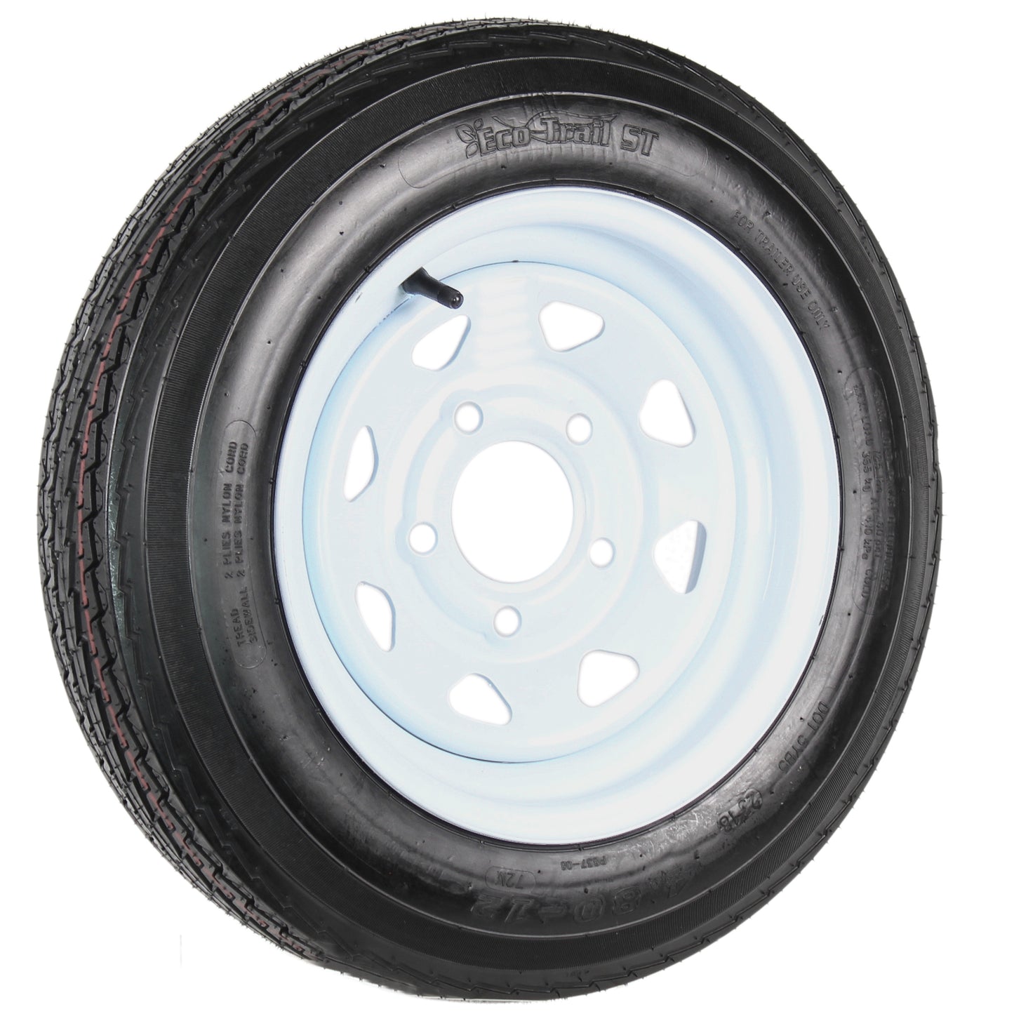 Trailer Tire On Rim 4.80-12 480-12 4.80 X 12 12 in. LRB 5 Lug Wheel White Spoke