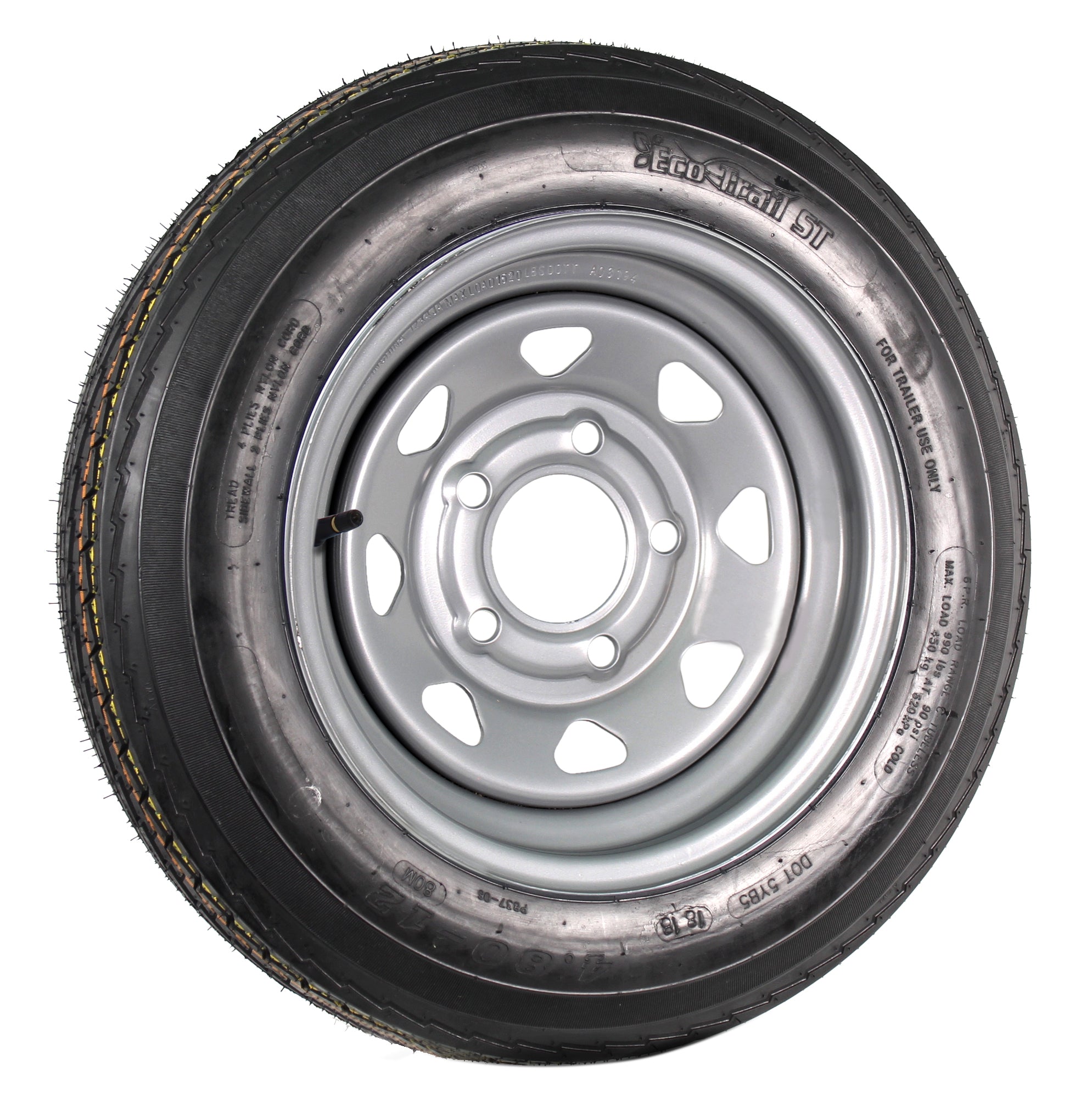 eCustomrim 480-12 4.80-12 Trailer Tire Silver Spoke 5 Lug On