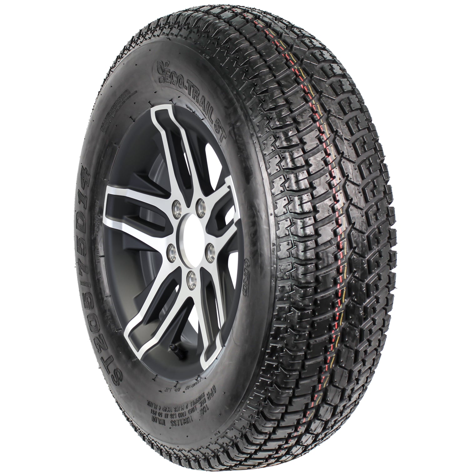 eCustomrim Trailer Tire On Rim ST205/75D14 14" 5 Lug LRC Aluminum Altitude Black