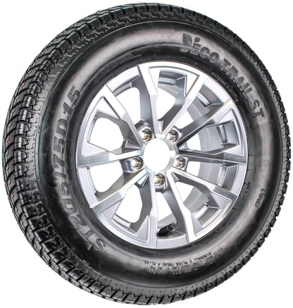 eCustomrim Trailer Tire Rim ST205/75D15 15" 5 Lug LRC Silver Aluminum Edge Wheel