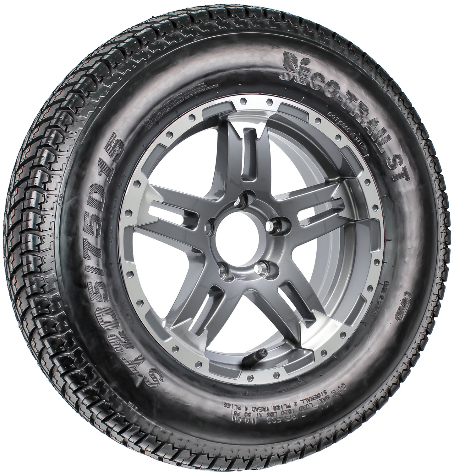 eCustomrim Trailer Tire On Rim ST205/75D15 15" 5 Lug LRC Aluminum Turismo Grey