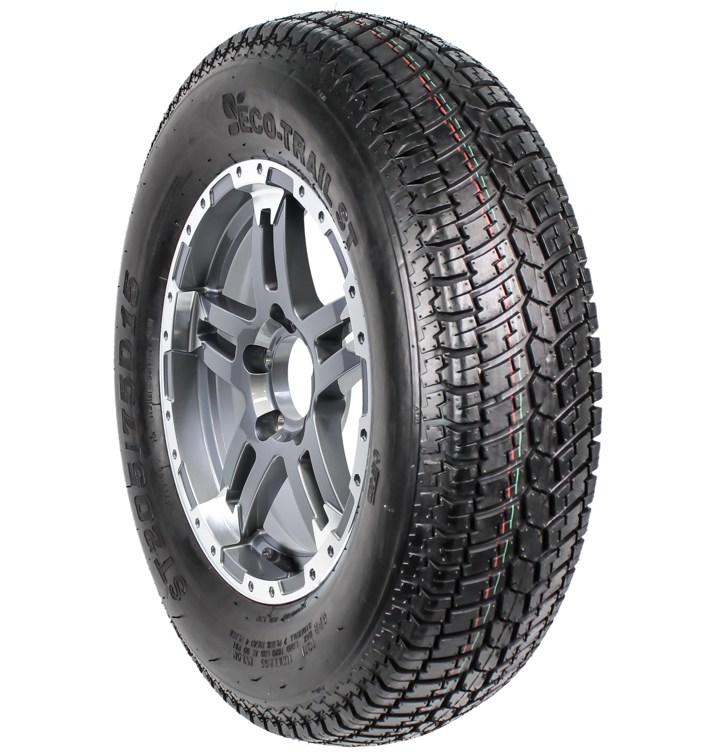 eCustomrim Trailer Tire On Rim ST205/75D15 15" 5 Lug LRC Aluminum Turismo Grey
