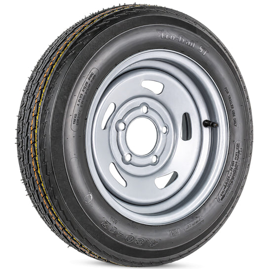 Trailer Tire Rim Assembly 4.80-12 480-12 12 Inch Load C 5 Lug Silver Directional
