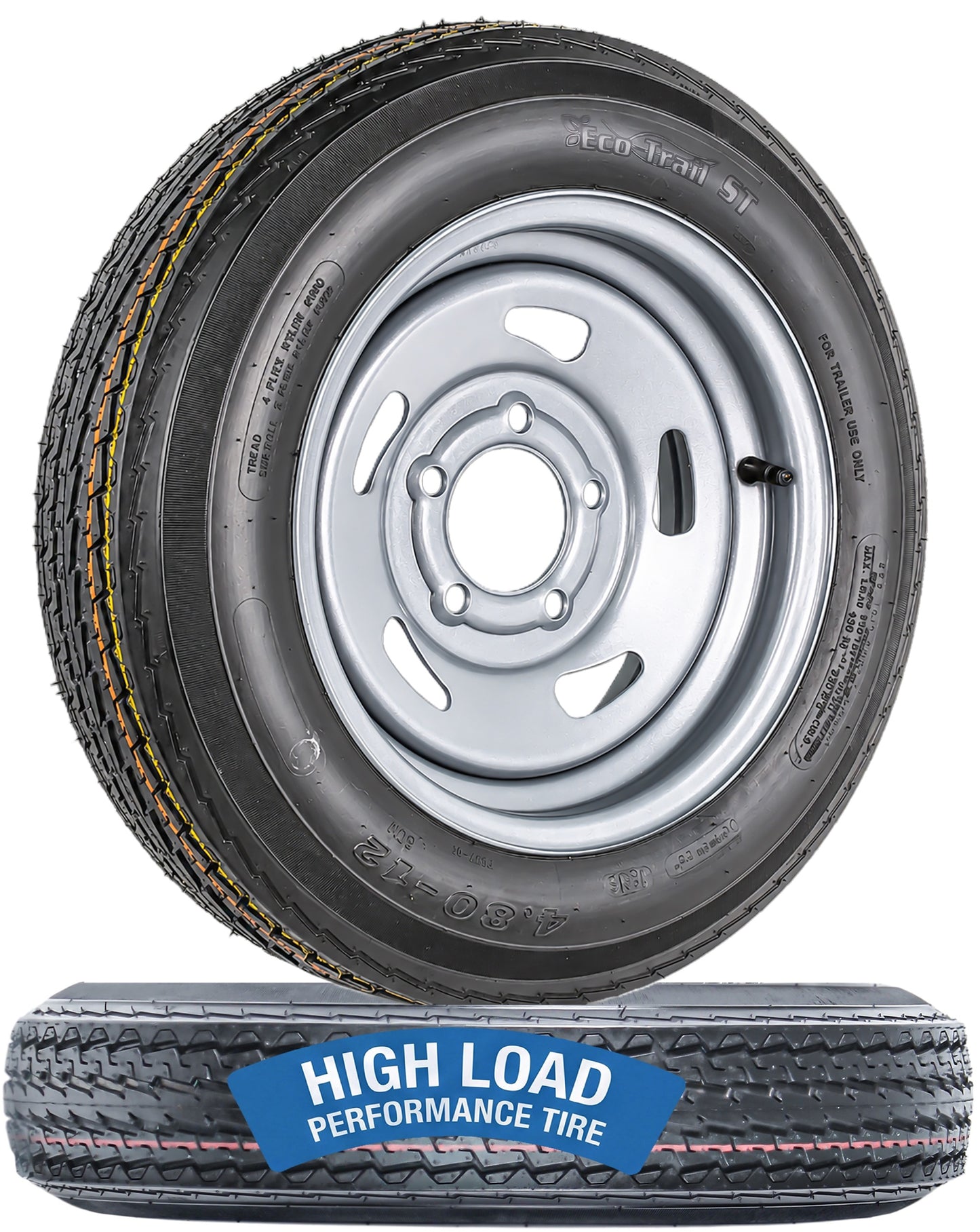 2-Pack Trailer Tire Rim Assembly 4.80-12 480-12 12 Inch Load C 5 Lug Silver