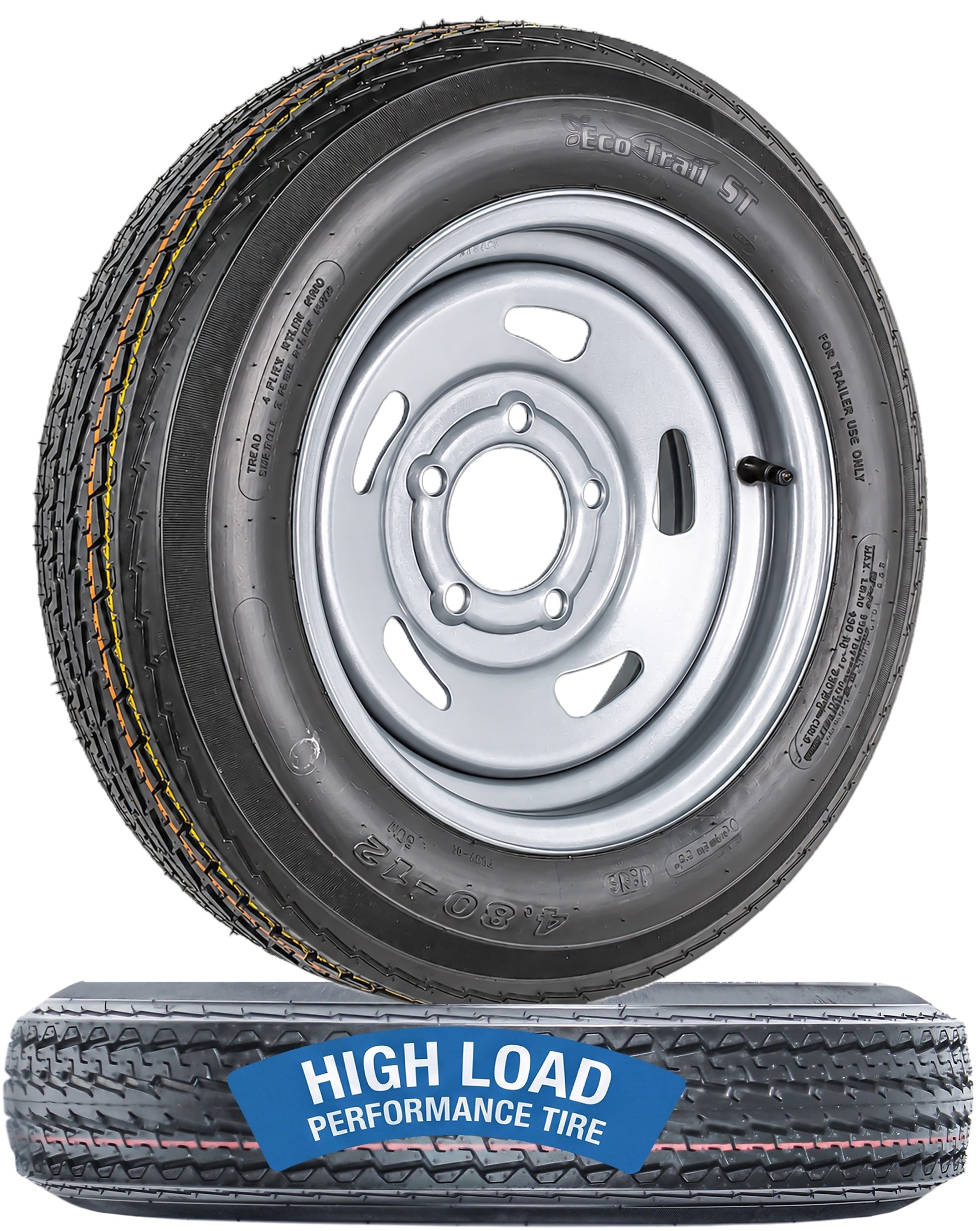 2-Pack Trailer Tire Rim Assembly 4.80-12 480-12 12 Inch Load C 5 Lug Silver