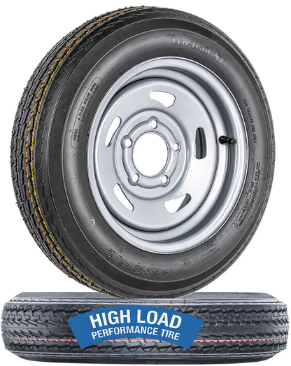 2-Pack Trailer Tire Rim Assembly 4.80-12 480-12 12 Inch Load C 5 Lug Silver