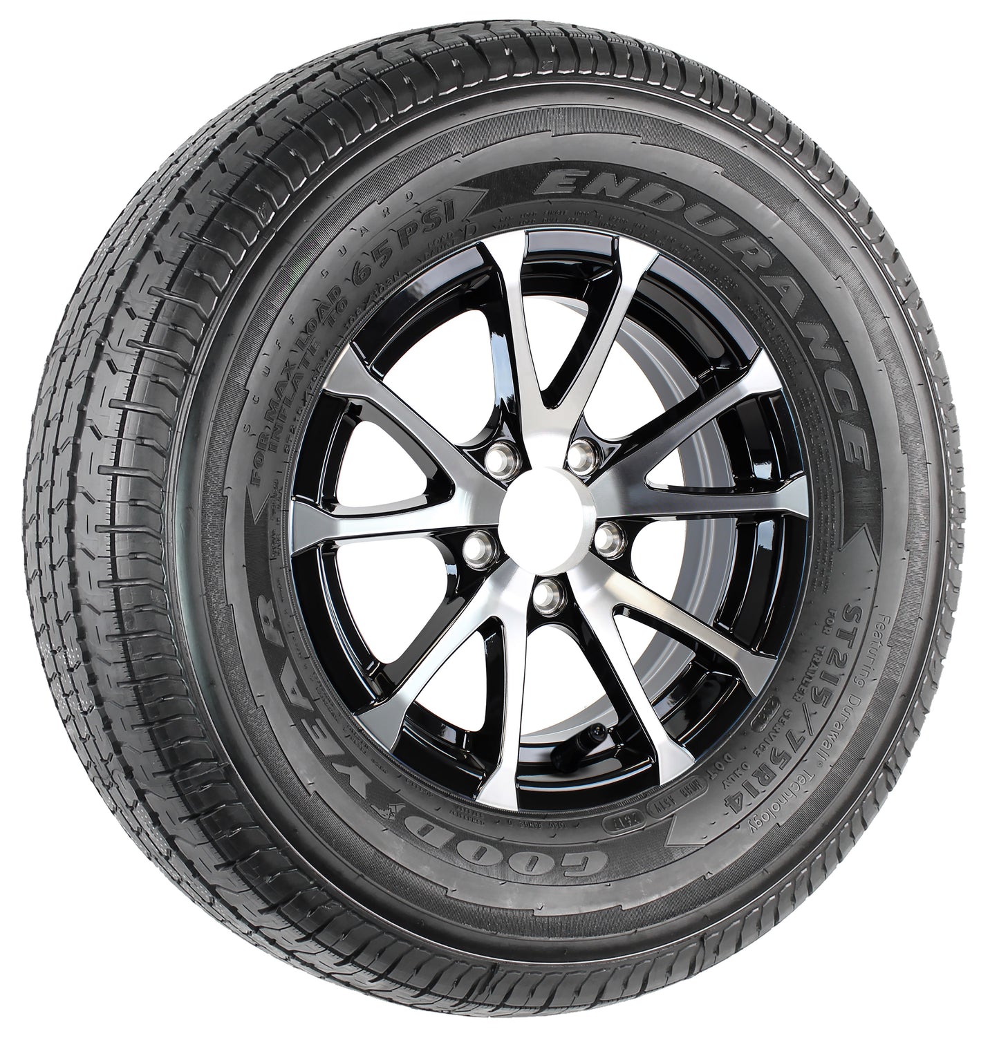 Goodyear Trailer Tire Endurance ST215/75R14 LRD Black Avalanche Aluminum 5 Lug
