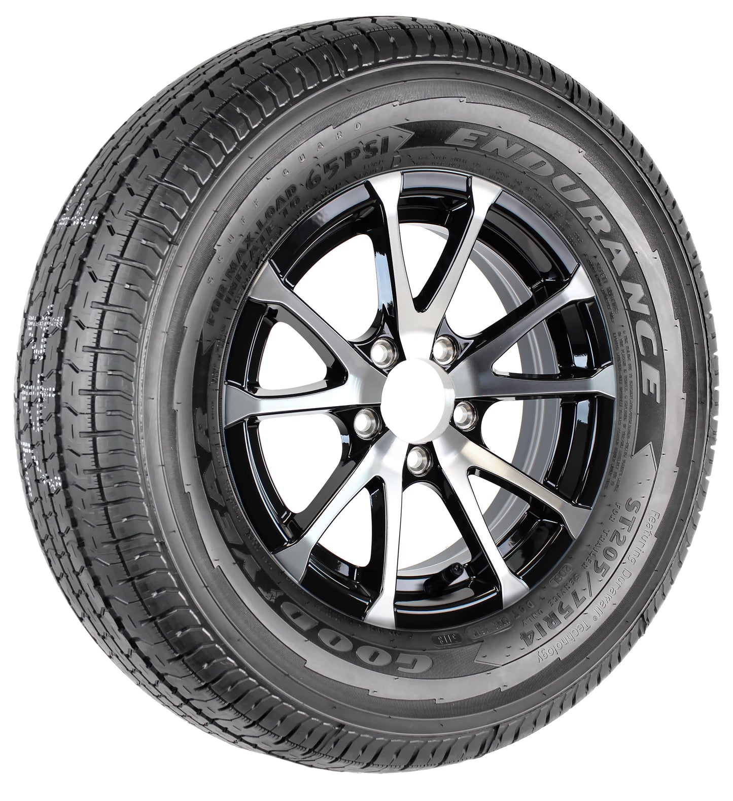 Goodyear Trailer Tire Endurance ST205/75R14 LRD Black Avalanche Aluminum Rim 5L
