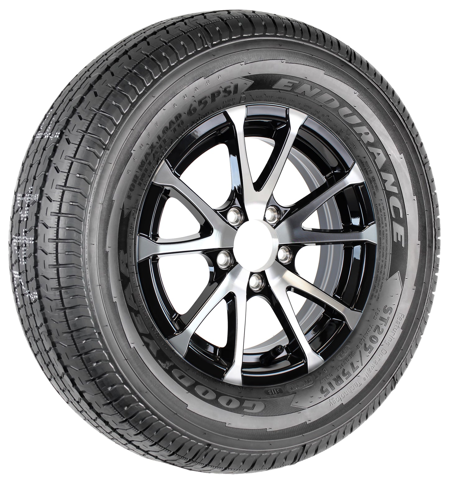 Goodyear Trailer Tire Endurance ST205/75R15 205/75R15 LRD Black Aluminum 5 Lug