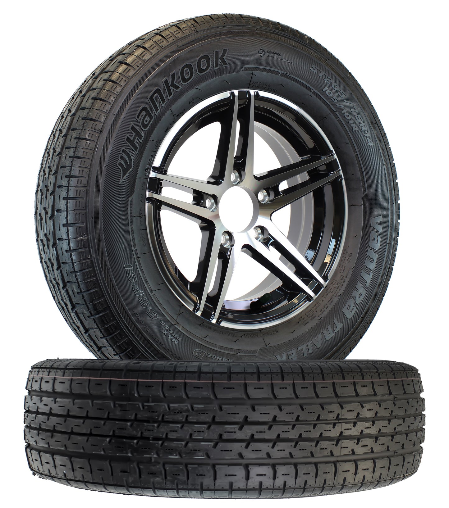 eCustomrim 2-Pk ST205/75R14 Trailer Tires On Black Aluminum Rims 5 Lug LRD