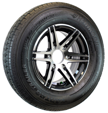 Radial Trailer Tire Fits Hankook ST225/75R15 On Black Aluminum 6 Lug Wheel