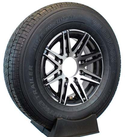 Fits Hankook ST235/80R16 Radial Trailer Tire On Black Aluminum 8 Lug Wheel