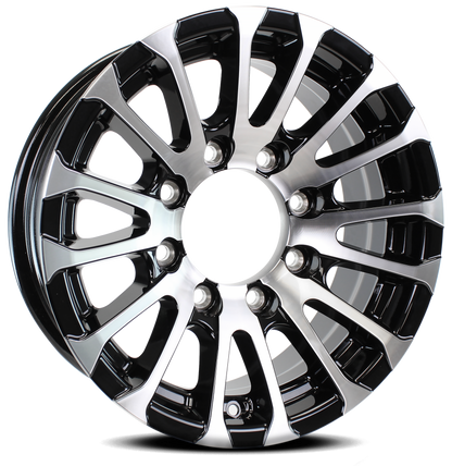 Aluminum Trailer Wheel 16X6 16 Inch 8 Lug Center Avalanche Machined Black Rim