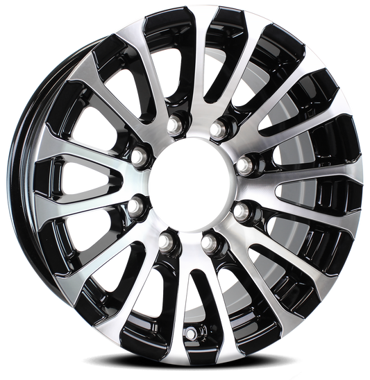Aluminum Trailer Wheel 16X6 16 Inch 8 Lug Center Avalanche Machined Black Rim