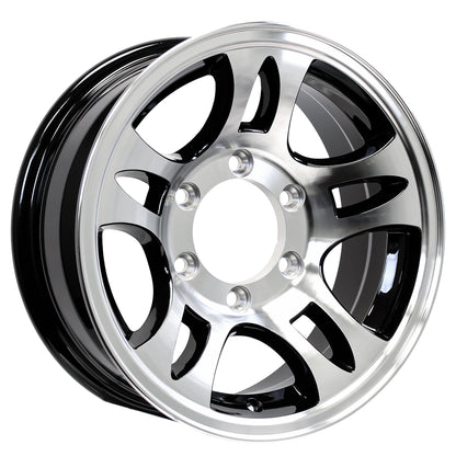 eCustomrim Aluminum Trailer Wheel 15X6 15 Inch T03 Black 6 Lug On 5.5" Rim