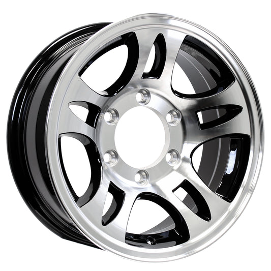 eCustomrim Aluminum Trailer Wheel 15X6 15 Inch T03 Black 6 Lug On 5.5" Rim