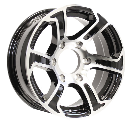 Aluminum Trailer Wheel 16X6 16 Inch Rim Black and Machined 6 Lug PDSU66655BM