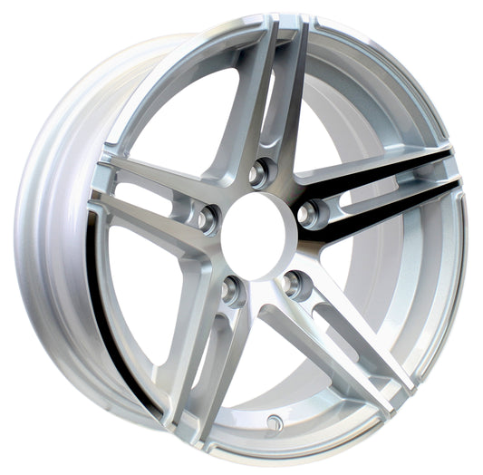 Aluminum Trailer Wheel 14 Inch 5 Lug On 4.5 Sidewinder Silver Brushed Rim Face