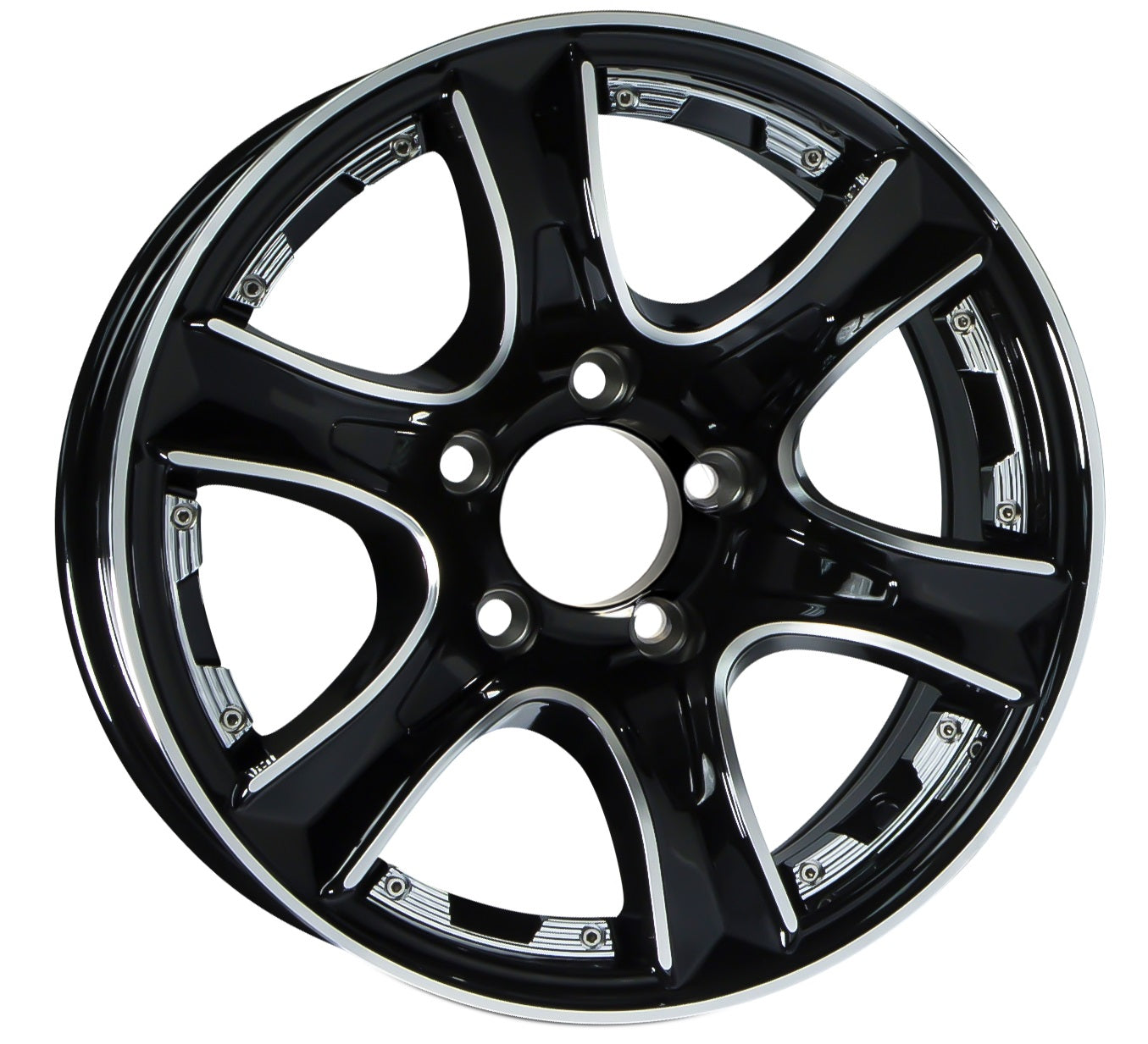 Aluminum Trailer Wheel 14X5.5 5 Lug 4.5 Center Thoroughbred Black Chro ...