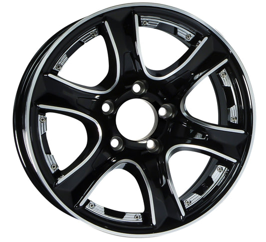 Aluminum Trailer Wheel 14X5.5 5 Lug 4.5 Center Thoroughbred Black Chrome Accent