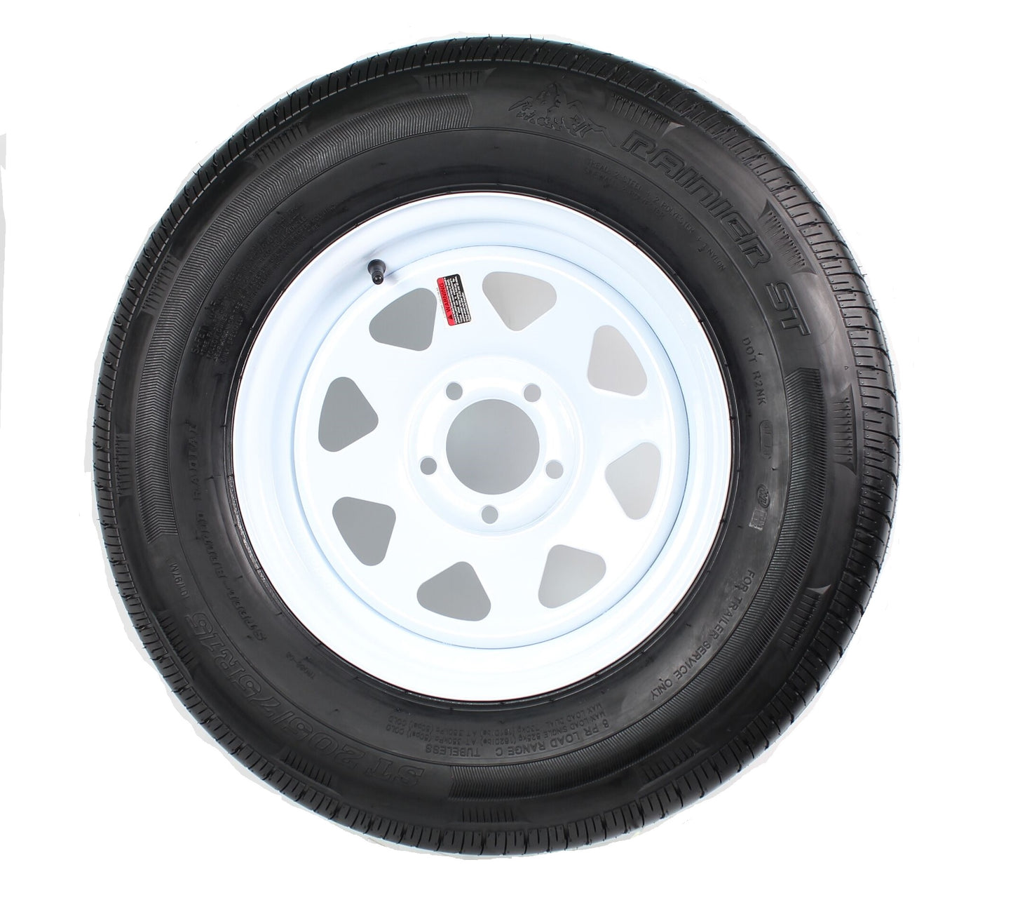 Radial Trailer Tire On White Spoke Wheel Rim ST205/75R15 205/75-15 15 5 Lug