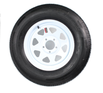 Radial Trailer Tire On White Spoke Wheel Rim ST205/75R15 205/75-15 15 5 Lug