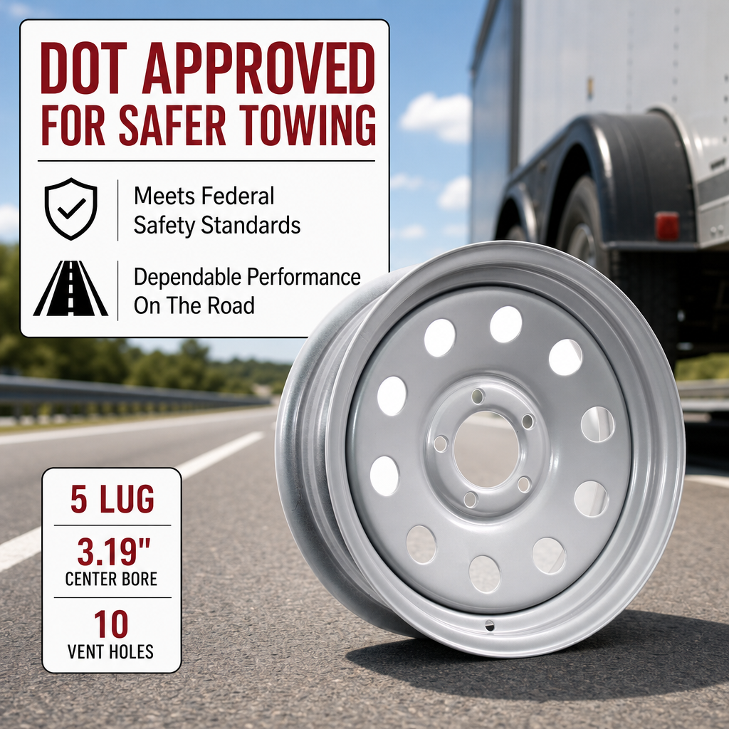 Trailer Wheel Rim 15 Inch 15X5 Silver Grey Modular 5 Lug On 4.5 Inch Center