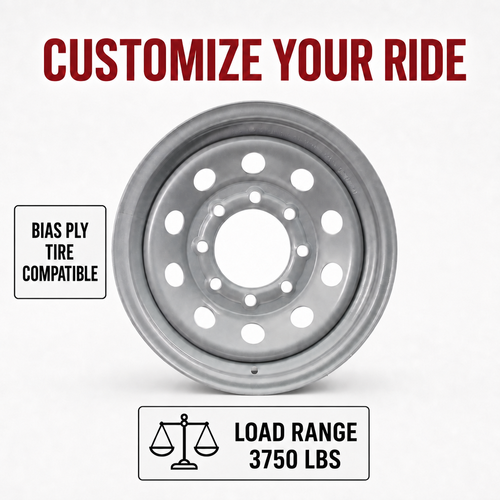 Trailer Wheel 16 Inch 16X6 8 Lug Silver Modular Equipment Trailer Rim