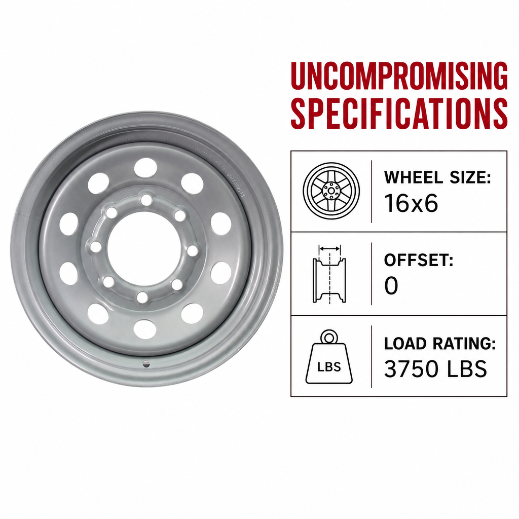 Trailer Wheel 16 Inch 16X6 8 Lug Silver Modular Equipment Trailer Rim