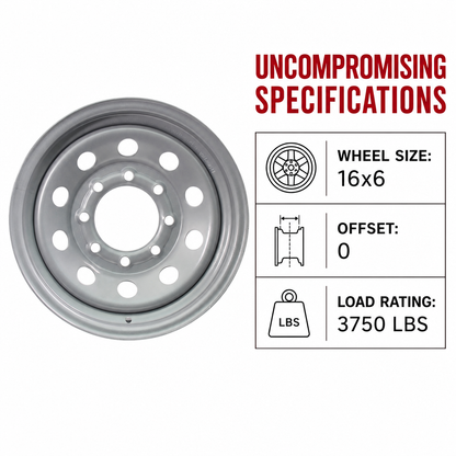 Trailer Wheel 16 Inch 16X6 8 Lug Silver Modular Equipment Trailer Rim