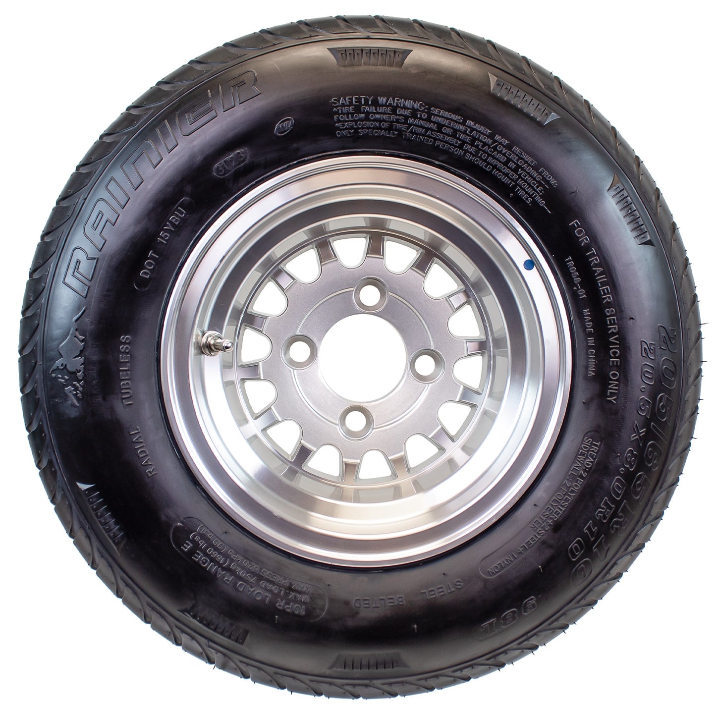 eCustomrim 4-Pk 205/65-10 Trailer Golf Cart ATV Tire On 10X7 Gloss Silver Rim A3