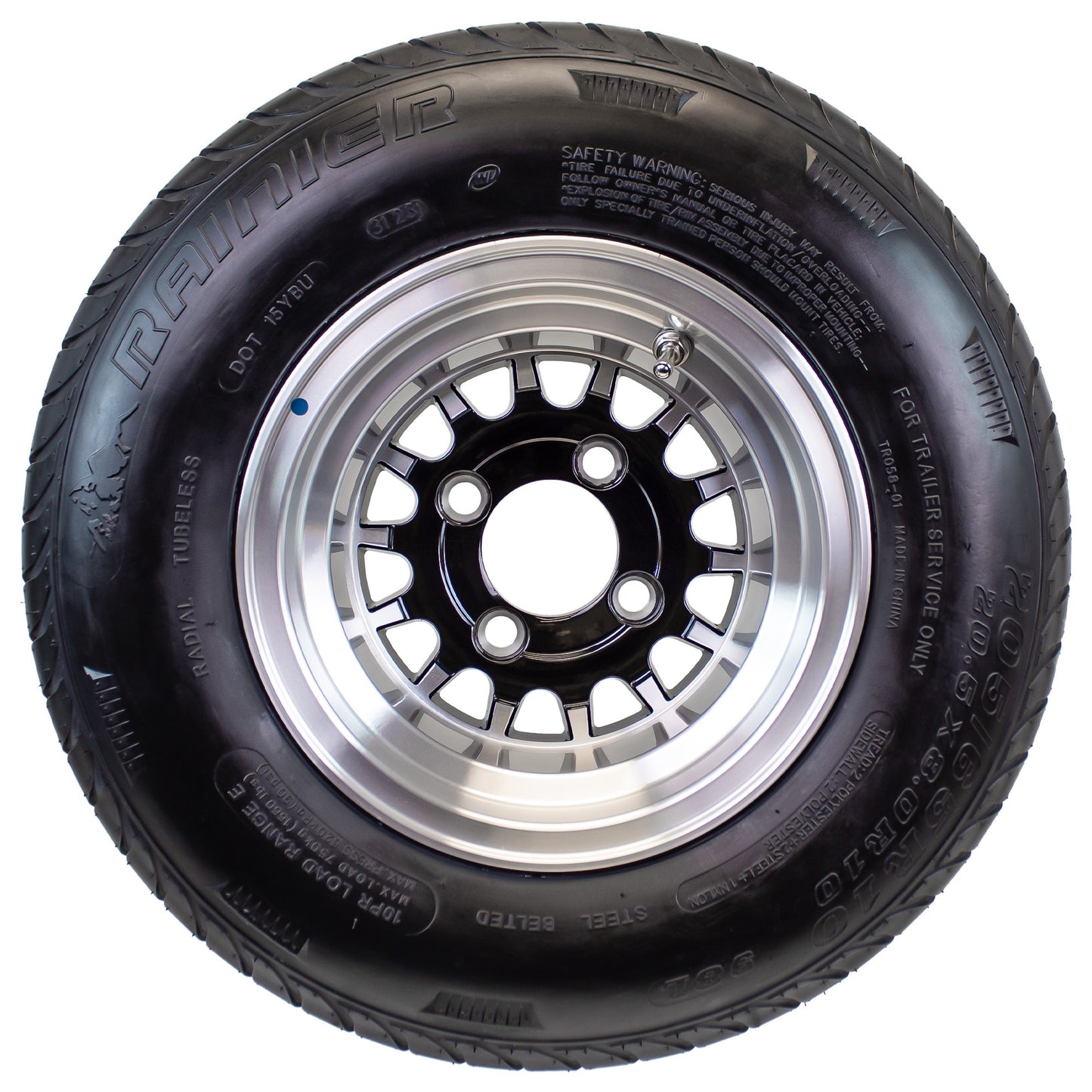 4-Pk 205/65-10 Trailer Golf Cart ATV Offroad Tire On 10X7 Gloss Black Rim A2