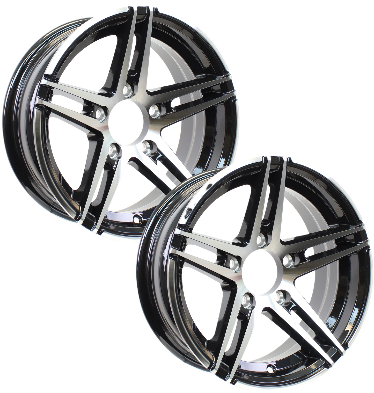 2-Pack Trailer Rim 15X5 15 Inch 5 Lug Black Silver Aluminum Spoke Sidewinder