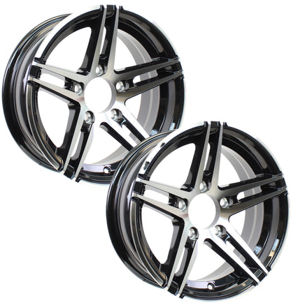 2-Pack Trailer Rim 15X5 15 Inch 5 Lug Black Silver Aluminum Spoke Sidewinder
