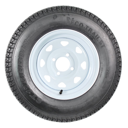 Trailer Tire On Rim ST175/80D13 175/80 D 13 Load C 4 Lug White Spoke Wheel