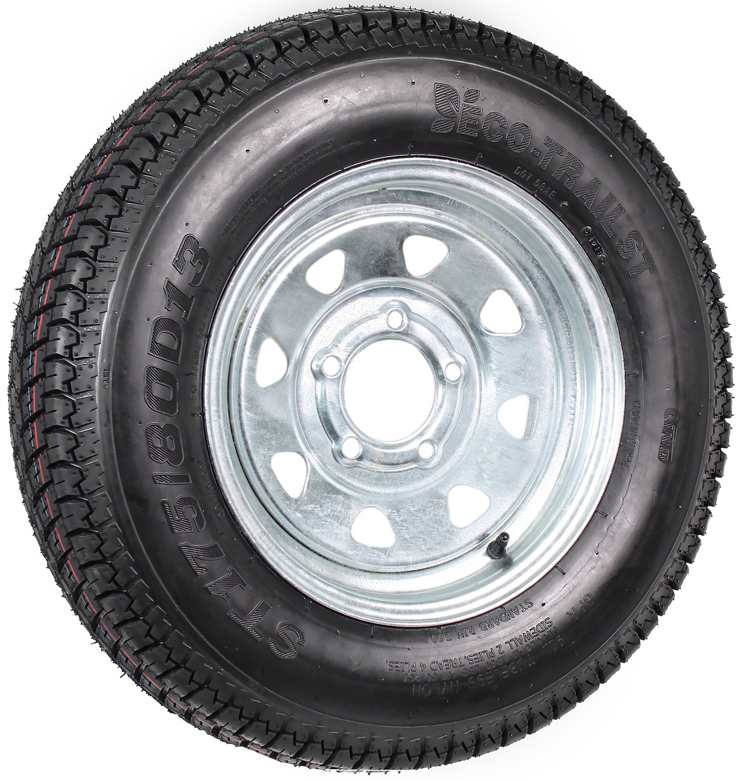 Trailer Tire On Rim ST175/80D13 175/80 D 13 Load C 5 Lug Galvanized Spoke Wheel