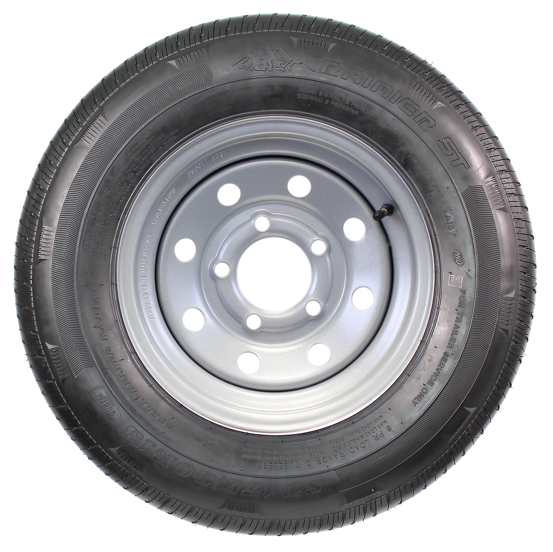 Radial Trailer Tire ST175/80R13 LRC 5 Lug On 4.5 Center Silver Modular ...