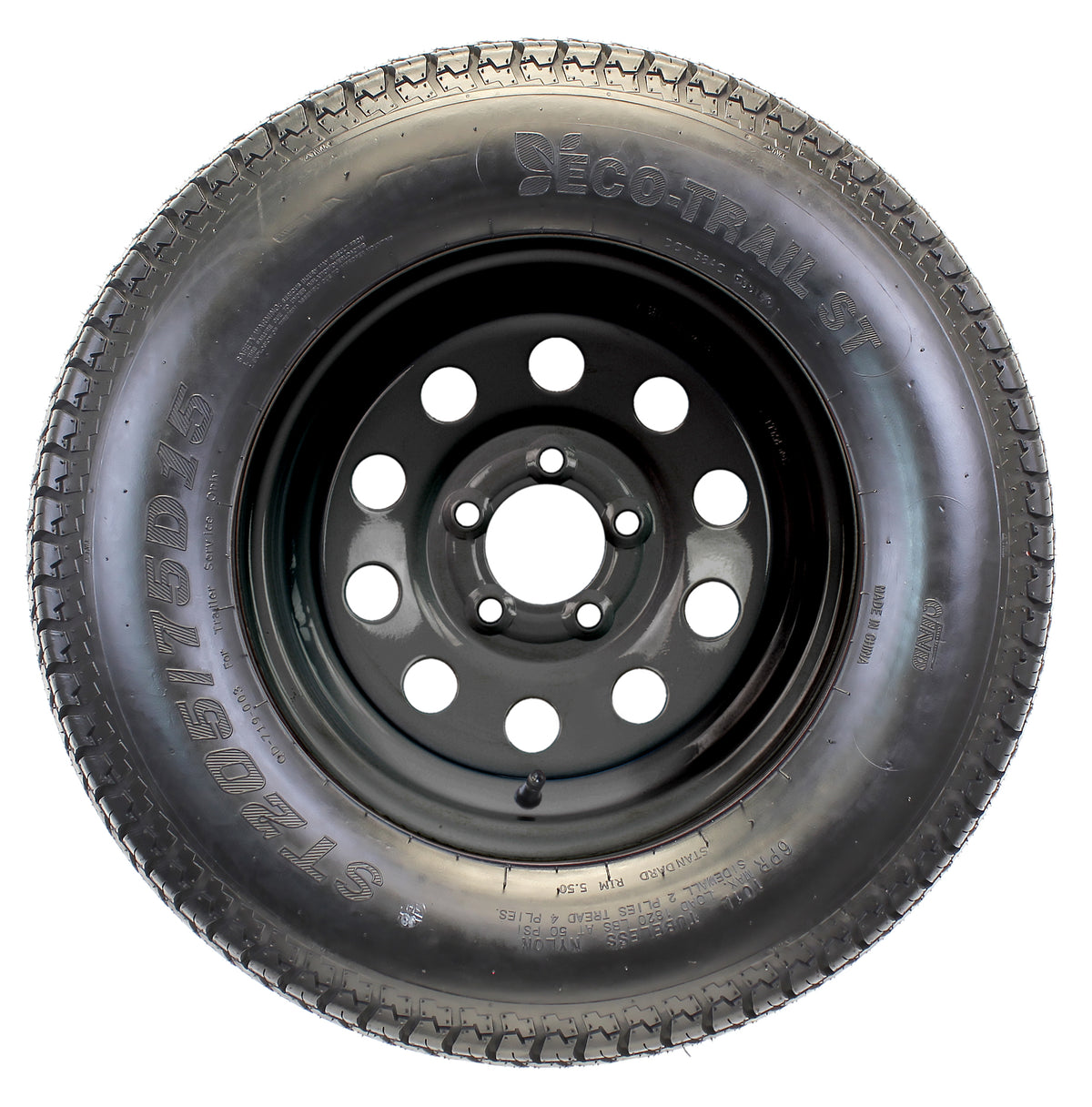 Trailer Tire Rim Assembly ST205/75D15 15 Inch LRC 5 Lug Black Wheel