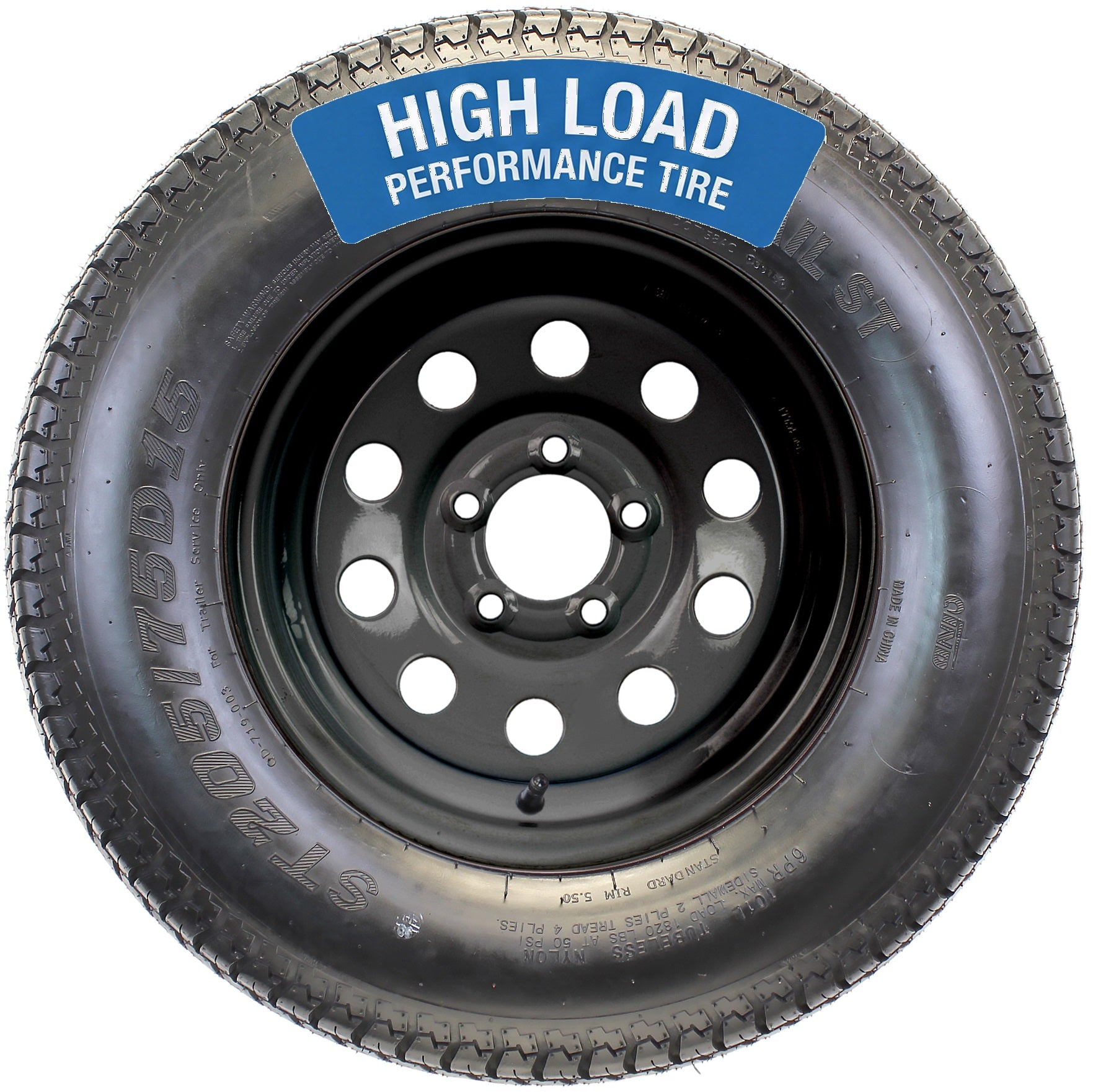 Trailer Tire Rim Assembly ST205/75D15 15 Inch LRC 5 Lug Black Wheel