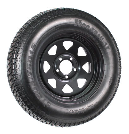 Eco Trailer Tire On Rim ST205/75D15 15 in. Load C 5 Lug Black Spoke Wheel