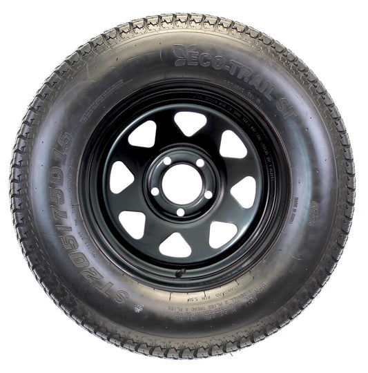 Eco Trailer Tire On Rim ST205/75D15 15 in. Load C 5 Lug Black Spoke Wheel
