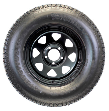 Eco Trailer Tire On Rim ST205/75D15 15 in. Load C 5 Lug Black Spoke Wheel