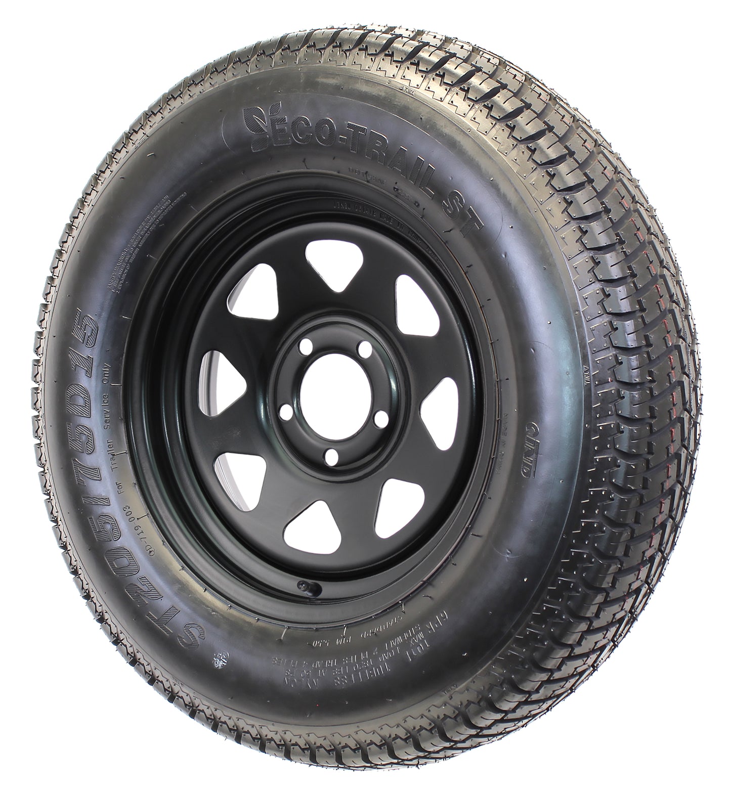 Eco Trailer Tire On Rim ST205/75D15 15 in. Load C 5 Lug Black Spoke Wheel